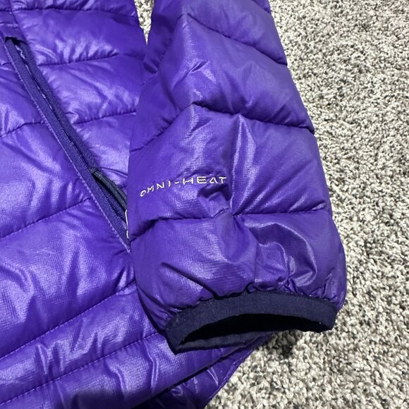 Women's COLUMBIA Omni-Heat Goose Down, Feather Jacket, Medium, Purple, Pre-owned - Picture 5 of 14